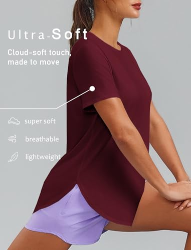 Image of PINSPARK Workout Tops for Women Short Sleeve Athletic Shirts UPF 50+ Quick Dry Running Outfits for Exercise Gym Hiking S-3XL