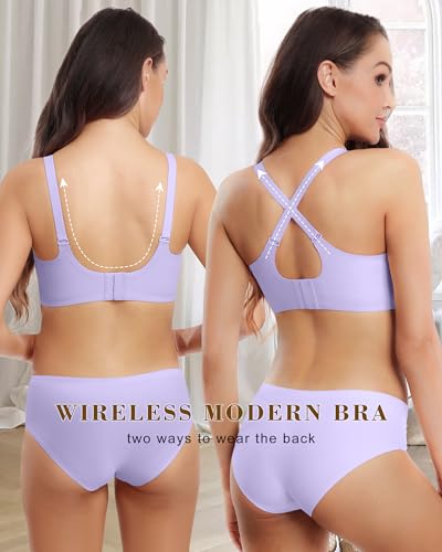 Image of HORISUN Wireless Seamless Bras for Women No Underwire Wavy V Neck Soft Support Full Coverage Comfortable Bra