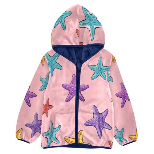 Starfish Pattern on Pink Toddler Fleece Jacket Girl Boys Hooded Fleece Jacket Coat Warm Outwear Zip-up 3-10T