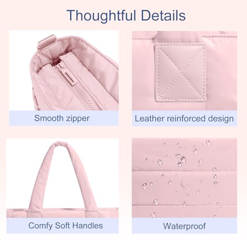 Image of Puffer Tote Bag for Women Quilted Nurse Bag Lightweight Work Bag for Teacher Travel Handbag with Multiple Pockets