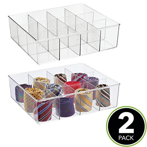 Mdesign Plastic 12 Compartment Divided Drawer And Closet Storage Bin - Organizer For Scarves, Socks, Ties Bras, And Underwear - Dress Drawer Organizer, Shelf Organization - 2 Pack - Clear #TOP1
