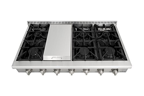 Thorkitchen HRT4806U Gas Rangetop with 6 Sealed Burners with Iron Grates, Metal Knobs with LED light, Stainless steel