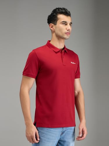 Image of Pepe Jeans Men Red Solid Short Sleeves T-Shirts