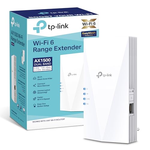 TP-Link RE500X - WiFi 6 Repetidor, AX1500 WiFi, Puerto Ethernet Gigabit 10/100/1000 Mbos, Compatible con Todos los Routers, Negro, AX1500