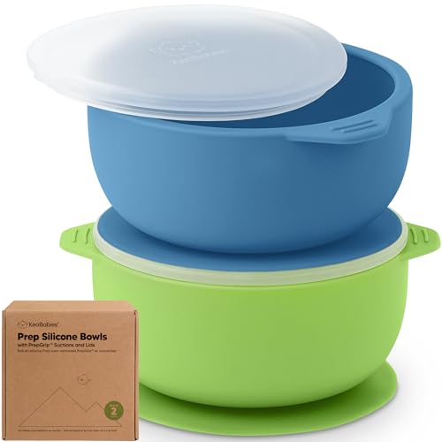 Image of KeaBabies 2-Pack Baby Bowls with Suctions, Lids, BPA-Free Silicone (Kea) | Toddler Suction Bowls for Baby Boys, Girls, Kids, Food Grade Silicone, Dishwasher Safe, BLW Feeding, Baby Eating Essentials