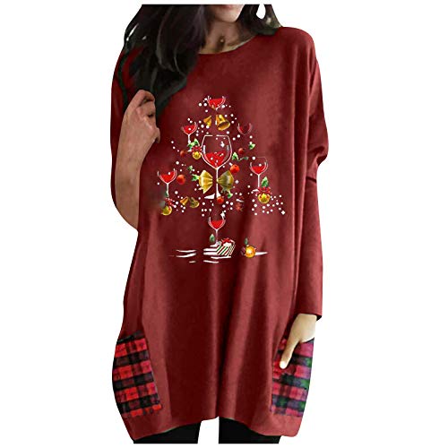 BXzhiri Christmas Cute Printed Tunic Long Sleeve Oversized Sweatshirt Women Tees Tops Pockets Pullover Tee Shirt Blouse