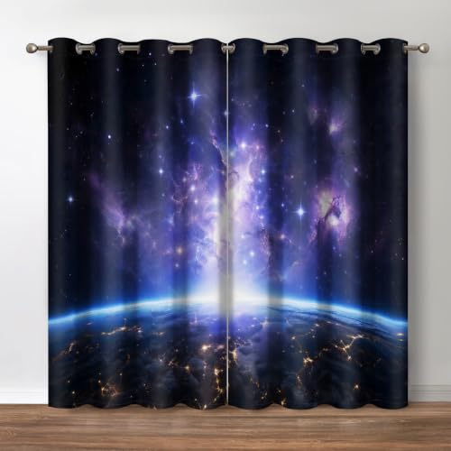 Jekeno Galaxy Earth Blackout Curtains for Bedroom, 2 Panels Set 42x63 Inch