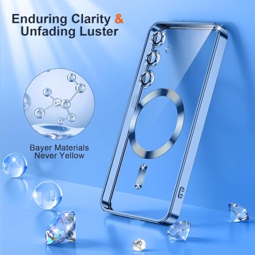 Image of VONZEE Clear Logo Electroplating Transparent Case for Samsung Galaxy S24 FE 5G, Magnetic Plating [Support for MagSafe Charger] TPU Cover, Individual Camera Protection for Each Lens- Sierra Blue