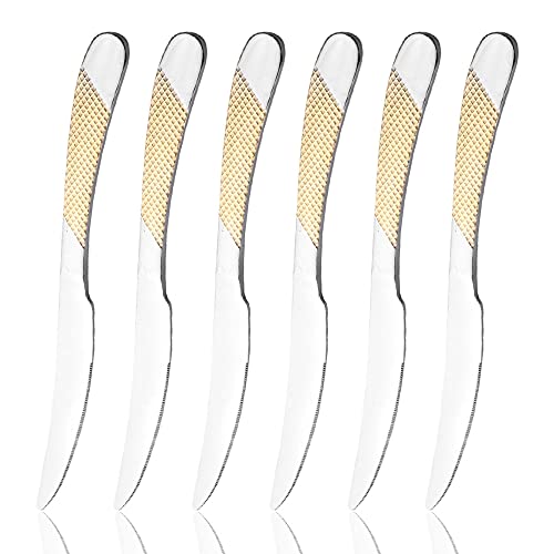 Puzhler 6Pcs Stainless Steel Dinner Knives Set Sharp Steak Knife Fruit Knives Western Knife Restaurant Table Knife Dinnerware Set 6pcs/set Silver + Gold Handle