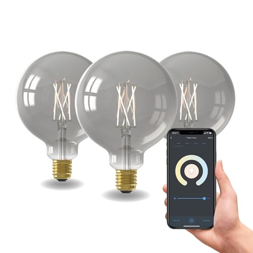 CALEX Smart LED Lampe, E27, G125, Titanium Filament, warmweißes Licht, dimmbar, WLAN App- & Sprachsteuerung, 3er Pack