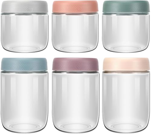 Qinyoulhause Set De 6 Tarros De Cristal 300ml 500ml Con Tapa De Rosca Reutilizables Y Aptos Para Lavavajillas Ideales Para Yogur Avena Ensaladas Y Especias