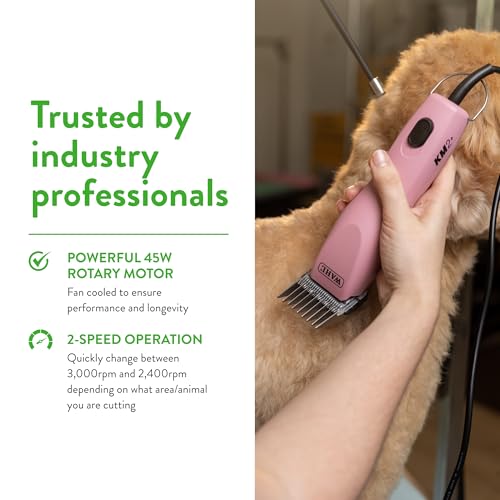 Wahl Pro Animal KM2+ Corded Clipper - Pet Clippers for Cats, Dogs & Horses - Premium Grooming Tools - 2 Speeds & 14-Foot Cord - Pink