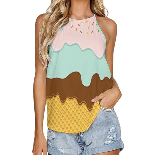 Débardeur sans manches col rond femme top été léger motif gaufre glacée