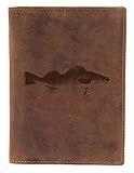 Greenburry Leder-Ausweismappe mit Fisch Motiv I Leder Dokumentenmappe für Angler Ledermappe - 16,5x1,5x12cm