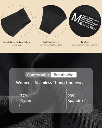 6 Pack Seamless Underwear Women's Cotton Thongs Breathable Bikini Panties Underwear S-XL4