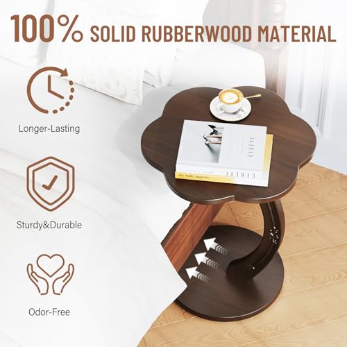 Image of Uniclinens C-Shaped Solid Wood Round End Table - Side Table for Couch, Sofa Tables Slide Under Couch for Living Room, Small Nightstand for Small Space, Dark Walnut