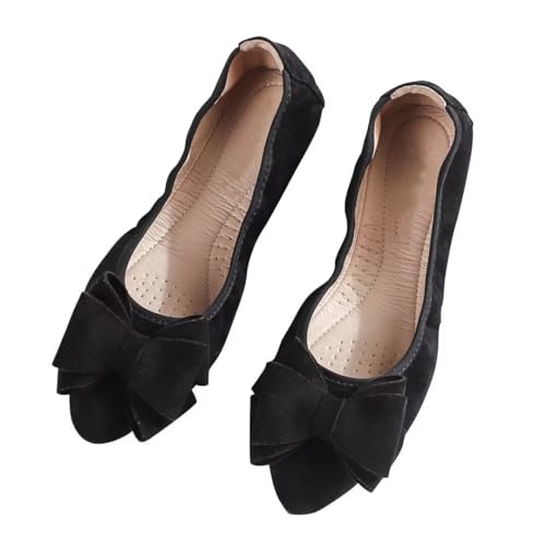 Stunner Womens Dress Flats Bow Pointed Toe Foldable Flats Comfort Slip on Wedding Shoes Black 44(12) 22