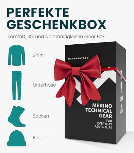 Merino.tech Merino Unterwäsche Damen Set + Mütze – Merino Langarm Damen und Hose aus Merinowolle (Medium, Black)