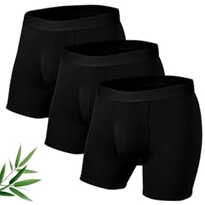 DiULi Boxershorts Herren 3er Pack, Bambus Unterwäsche Boxer Lang Bein Männer, Atmungsaktiv Bequeme Retroshorts, Ohne Kratzendes Etikett Unterhosen für Alltag und Sport, L-Schwarz
