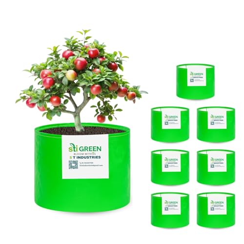 Image of HDPE Grow Bags for Plants 18X24 Inch (Pack of 8) | 260 GSM Heavy Duty UV-Protected Round Green Colour Plant Bags for Terrace and Vegetable Gardening | Strong & Reusable|