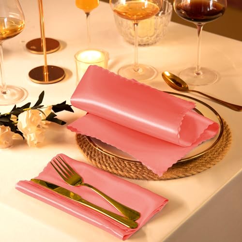Manyshofu 20 Pieces Coral Satin Scalloped Napkins, 18x18 Inch by Manyshofu - Used condition - Image 4