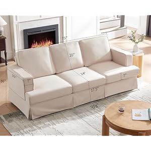 AMERLIFE Modern Sofa, 89 inch Slipcovered Sofa, 3 Seater Sofa with Removable Cover, Extra Deep Couch for Living Room, Linen Beige Sofa Couch AMERLIFE Modern Sofa 89 inch Slipcovered Sofa 3 Seater Sofa with Removable Cover Extra Deep Couch for Living Room Linen Beige Sofa Couch