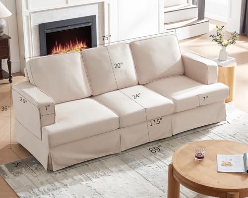 AMERLIFE-Modern-Sofa-89-inch-Slipcovered-Sofa-3-Seater-Sofa-with-Removable-Cover-Extra-Deep-Couch-for-Living-Room-Linen-Beige-Sofa-Couch AMERLIFE Modern Sofa 89 inch Slipcovered Sofa 3 Seater Sofa with Removable Cover Extra Deep Couch for Living Room Linen Beige Sofa Couch