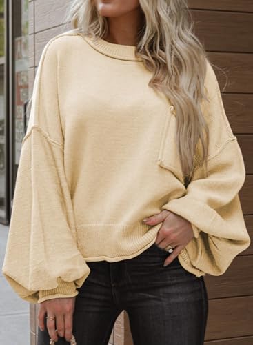 Image of Dokotoo Women's Sweater Tops 2026 Ribbed Knitwear Lantern Pullover Sweater