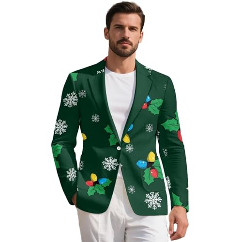 Christmas Jacket for Men Regular Fit Mens Sport Coats for Party Evening Men's Christmas Jacket With Two Pockets