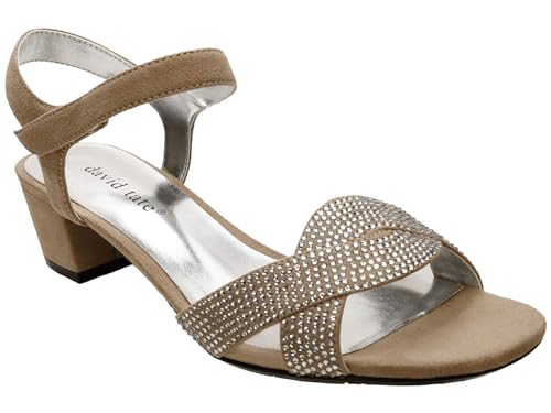David Tate Damen-Sandalen aus Wildlederimitat, quadratischer Zehenbereich, Champagner-Satin, 37 EU
