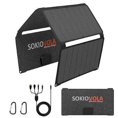 SOKIOVOLA [Upgraded] Foldable Solar Panels 50W Portable Solar Panel Charger 3 Output Ports (USB-A USB-C DC) Folding Solar Panel for Camping Hiking RV Outdoor Activities