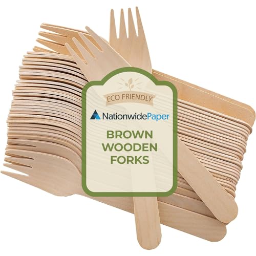 Nationwide Paper Pack of 100 Disposable Wooden Forks Ideal for Wedding, Picnic, Party, Office Eco Friendly