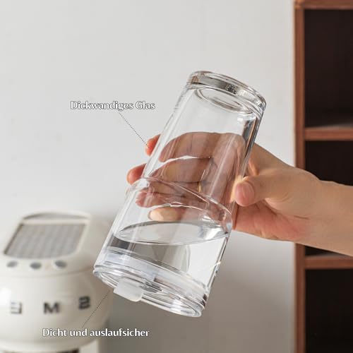 INSETLAN 2 Stück 590ml Klassisch Glasbecher mit Deckel und Strohhalm, dickwandige und robuste Smoothie Becher aus hochwertigem Glas, luftdichtes und wasserdichtes Design, ideal als Kaffee – Bild 3