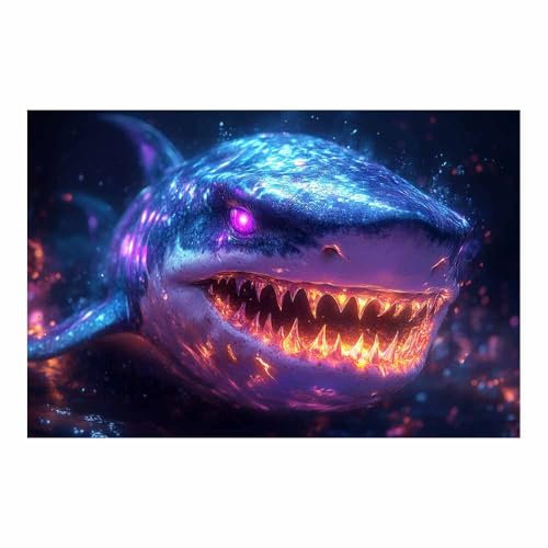 Impression sur toile requin néon violet 70x100cm pour poster mural design moderne
