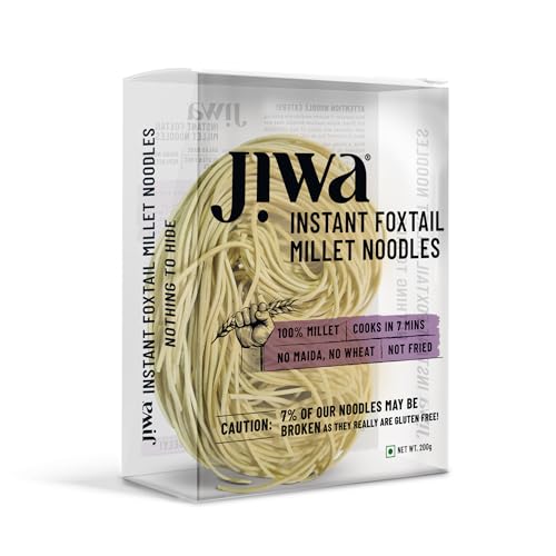 Image of Jiwa Instant Foxtail Millet Noodles | Cooks in 7 minutes | Ready to Cook | 100% Millet | No Maida, No Atta | Not Fried | Gluten Free | 200 g (Pack of 5)