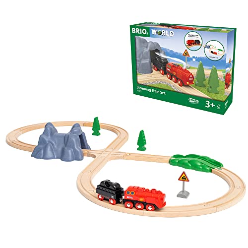 BRIO World 36017 Batterie-Dampfzug-Set - Aus dem Schornstein der Lokomotive...
