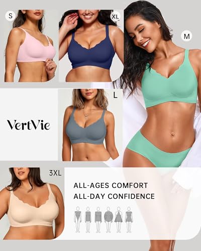 Image of Vertvie Women Seamless Jelly Bras No Underwire Supportive Wireless Push Up Full Coverage Bralette Comfy Scalloped T-Shirt Bra