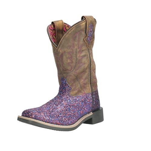 Image of Smoky Mountain Boots Girls' Ariel Western Boot, Little Kid, Purple Glitter /Brown Distress, Medium, Size 12 US