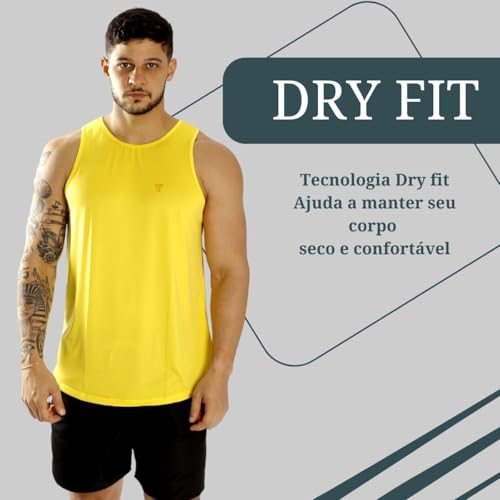 Camiseta Regata Masculina Treino Dryfit Lisa, Básica Academia (BR, Alfa, G, Regular, Amarelo)