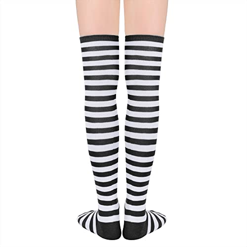Image of Zando Womens Stripes Thigh High Socks Thigh Highs Casual Knee High Stockings