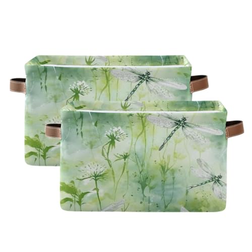 FLildon Storage Bin 2PCS Watercolor Dragonfly Fabric Storage Baskets for Organizing Closet Shelf Nursery Toy Clothes Organizer with Handles