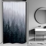 Riyidecor Stall Forest Dark Men Small Half Shower Curtain 36Wx72H Inch Nature Gothic Tree Winter Mountain Foggy Woodland Narrow Decor Bathroom Windows Fabric Polyester Waterproof 7 PCS Plastic Hooks