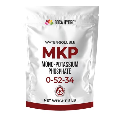 Boca Hydro MKP 0-52-34 Mono Potassium Phosphate Hydroponic Grade Water Soluble Fertilizer Bloom Booster Flowering Enhancer Root Builder for Hydroponics Soil Fertigation Vegetables Trees (5 Lb)