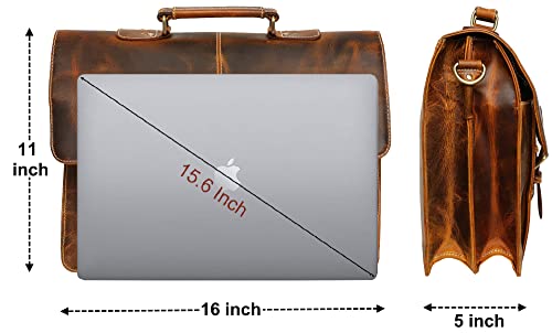 Rustic Town Handcrafted 16-Inch Brown Leather Shoulder Briefcase Messenger Bags Men's 15.6 Inch Laptop Satchel #TOP1