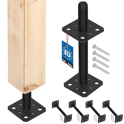 KOTARBAU® Lot de 4 Supports de Poteau en Acier thermolaqué, 80x80x250 mm, Anthracite. Manchon à enfoncer ou à Visser, réglable en Hauteur. Convient pour poteaux, solives et ancrage au Sol.