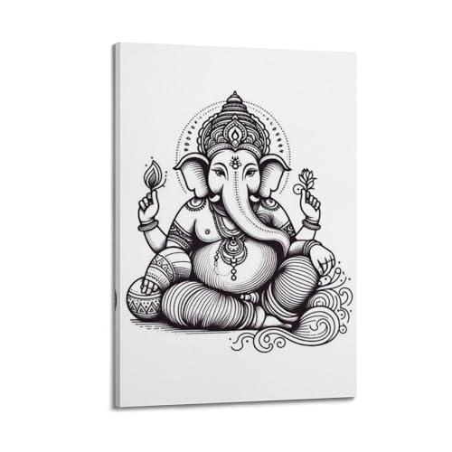 Poster dessin hindou Ganesh CMHONLY toile 20x30cm cadre modern