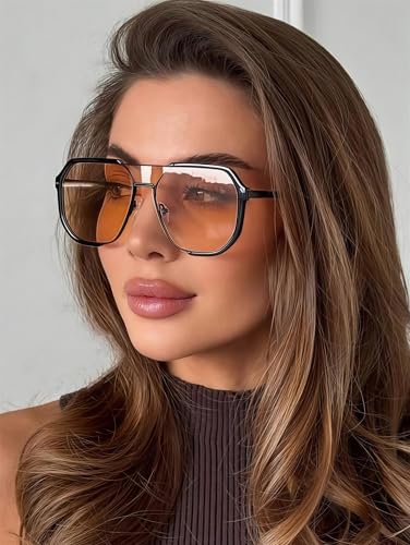 Rmerom Retro Oversized Square Aviator Sunglasses for Women Men, 2025 Fashion Vintage Trendy Large Aviator Sun glasses UV4003
