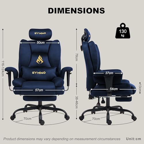 Image of Symino Gaming Chair with Footrest, Up /Down Armrests, Suede Fabric Ergonomic Office Chair, 155 Recline Computer Chair for Desk, Darkblue