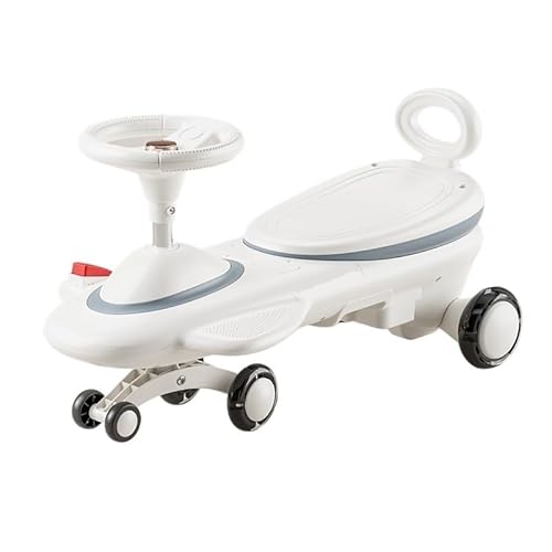 タンブルバイク 子供用電動乗用車 6V ウィグルカー ライト付き 音楽付き 男の子 女の子向け 室内/屋外用 おもちゃ スイングバイク(White,Electric type)