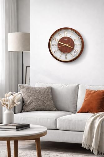 Image of Solar Wooden Finish Wall Clock, Fancy Wall Clock Silent (Non-Ticking) Movement, 13'', Decorative Clock for Living Room Stylish Home, Office, Bedroom, Kitchen